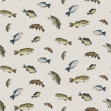 Wake at the Lake Fish Toss Tan Fabric by Riley Blake Designs, Fishing Fabric