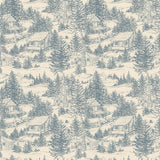 Whispering Pines Cabins Cream Blue Fabric by Riley Blake Designs, Quilting Fabric