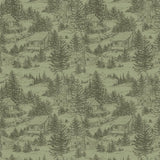 Whispering Pines Cabins Green Fabric by Riley Blake Designs, Quilting Fabric