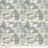 Whispering Pines Cabins Cream Blue Fabric by Riley Blake Designs, Quilting Fabric