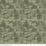 Whispering Pines Cabins Green Fabric by Riley Blake Designs, Quilting Fabric