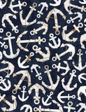 Welcome to the Beach Fabric by Timeless Treasures, Anchors on Navy, Cotton Fabric