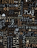 5" x 44" I Love My Dog Fabric by Timeless Treasures, Text, Dogs, Words, Black, EOB