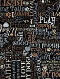 I Love My Dog Fabric by Timeless Treasures, Text, Dogs, Words, Black