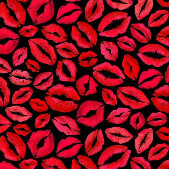 Red Lips and Kisses Cotton Fabric by Timeless Treasures, Valentine's Day Fabric