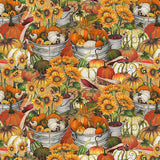 Fall Delight, Allover Pumpkins and Sunflowers Fabric by the Yard, Half Yard, Blank Quilting