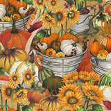 Fall Delight, Allover Pumpkins and Sunflowers Fabric by the Yard, Half Yard, Blank Quilting