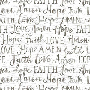 6" x 44" Hope, Faith, Love, Amen, Words, Fabric by Timeless Treasures, EOB