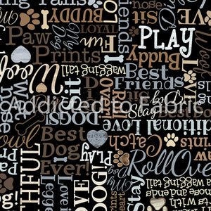 I Love My Dog Fabric by Timeless Treasures, Text, Dogs, Words, Black
