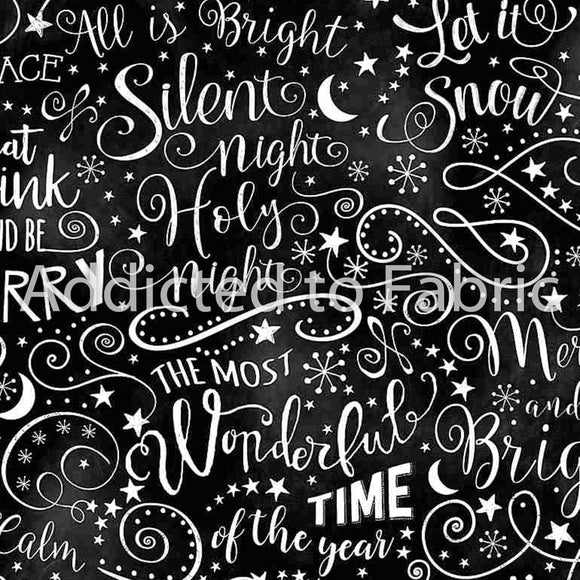 Silent Night Christmas Fabric by the Yard, Black and White, Words, Timeless Treasures