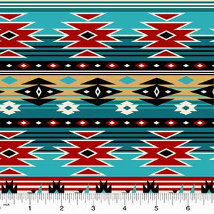 11" x 44" Spirit Trail Cotton Fabric by Windham, Rudy, Turquoise