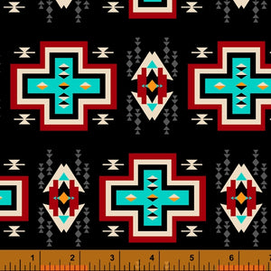 9" x 44" Spirit Trail Cotton Fabric by Windham, Cruz, Black