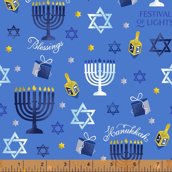 Hanukkah Blessings Fabric by Windham Fabrics, One of a Kind Collection, Holiday