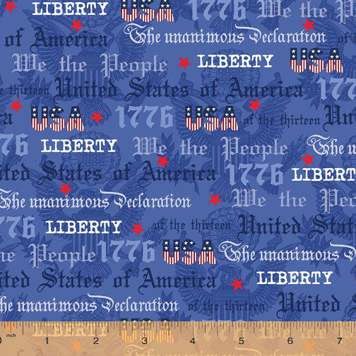 We the People Fabric by Windham Fabrics, Patriotic Text, Blue, USA, Words