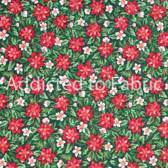 Season's Greetings Floral Fabric, Poinsettias from Fabri-Quilt