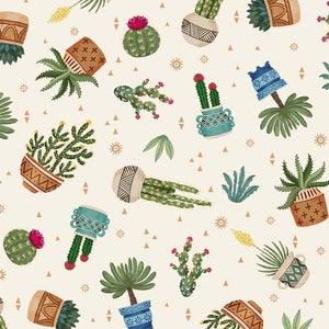 Adobe Canyon Fabric by Michael Miller, Cactus Plants on Cream