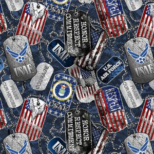 8" x 44" Military U. S. Air Force Dog Tags Fabric by Sykel Enterprises