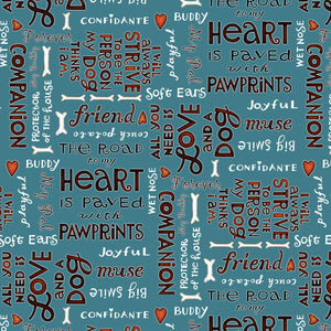 4" x 44" All You Need is Love and a Dog, Quilt Fabric by Henry Glass, Words on Blue