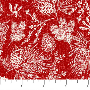 Alpine Winter Pine Toile Red Fabric by Northcott, Christmas, Winter Fabric