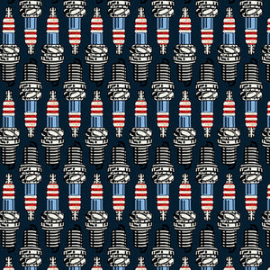4" x 44" American Muscle Cars Patriotic Spark Plugs Quilting Fabric