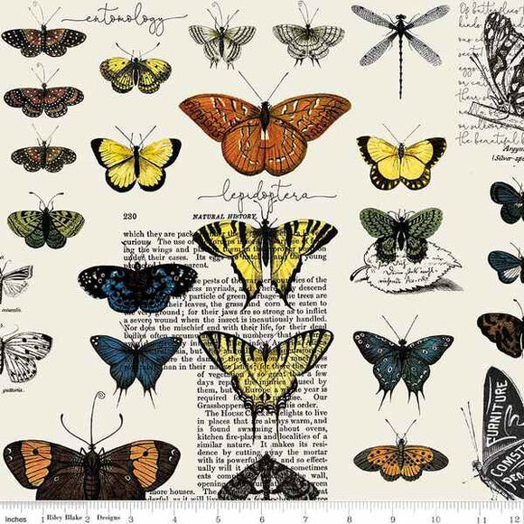 Art Journal Butterflies Lt Gray Fabric by Riley Blake, Butterfly Fabric