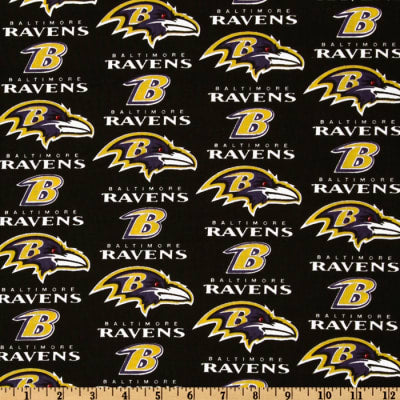 Baltimore Ravens Fabric, Licensed NFL Cotton Fabric, Select your Size