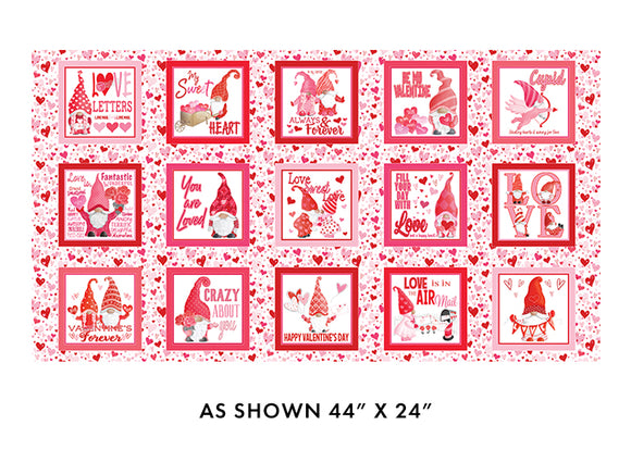 Be My Gnomie Valentine's Day Fabric Panel by Benartex, 24