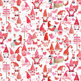 Be My Gnomie Valentine's Day Fabric by Benartex, Valentine Valley White
