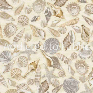 Beach is My Happy Place Fabric by Timeless Treasures, Shells, Seashells, Beach Fabric