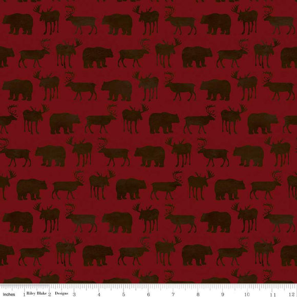 Send Me to the Woods Fabric by Riley Blake, Moose, Deer and Bears, Red
