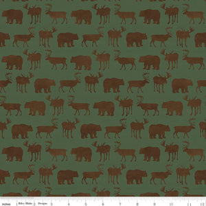 16" x 44" Send Me to the Woods Fabric by Riley Blake, Moose, Deer and Bears Green