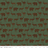 16" x 44" Send Me to the Woods Fabric by Riley Blake, Moose, Deer and Bears Green