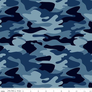 12" x 44" Nobody Fights Alone, Blue Camo Fabric, Riley Blake, Navy, Quilt Fabric