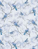 Winter Woods Blue Jay Birds in Winter Fabric by Timeless Treasures, Blue Jays