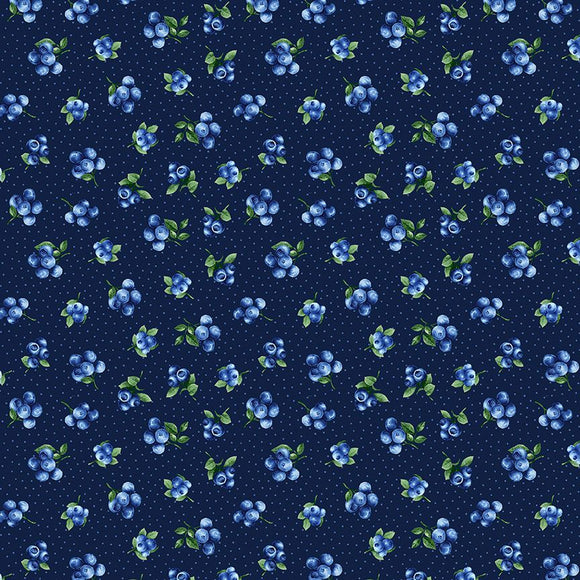 Blueberry Delight Fabric by Timeless Treasures, Blueberries on Pin Dots Navy