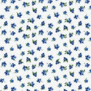 Blueberry Delight Fabric by Timeless Treasures, Blueberries on Pin Dots White