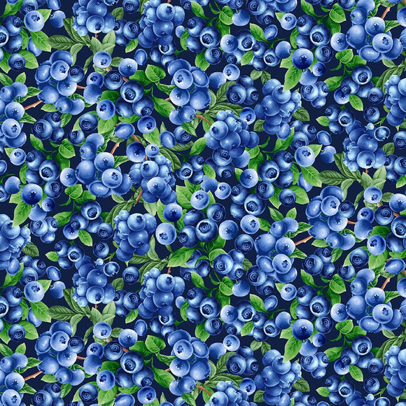 Blueberry Delight Fabric by Timeless Treasures, Blueberries Bush Navy