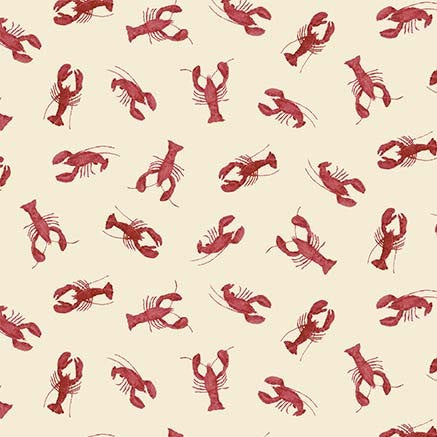 By the Sea Fabric by Michael Miller, Lobsters on Cream Fabric, Red Lobsters