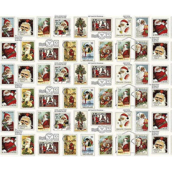 Nicholas Postage Stamps Christmas Fabric, by Riley Blake, J. Wecker Frisch, Quilting Fabric