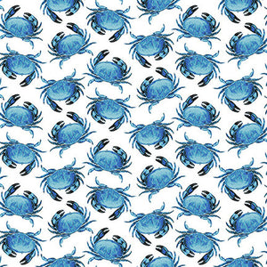 5" x 44" Calming Tides Blue Crabs on White Quilt Fabric, Henry Glass
