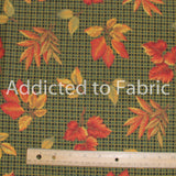 VIP Cranston, Autumn Leaves on Green Plaid, Fabric by the Yard, by the Half Yard, Fall