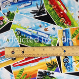21" x 44" Classic Car Postcards Fabric by Timeless Treasures, Take the Scenic Route