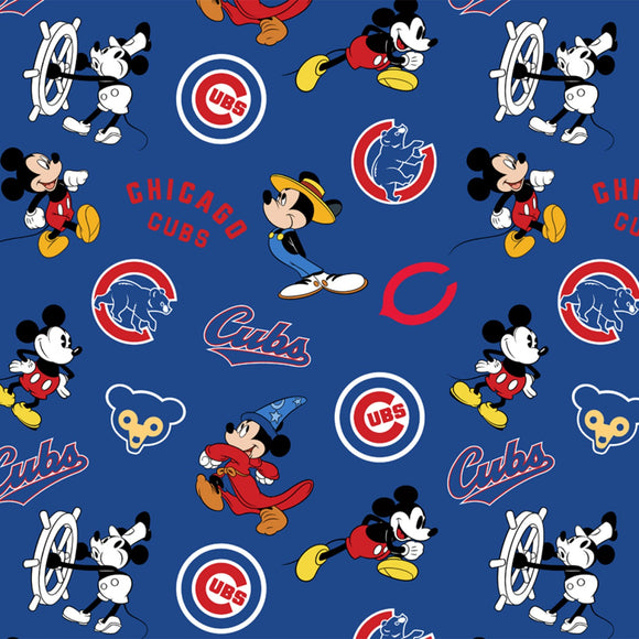 Chicago Cubs Fabric, Licensed MLB Disney Mickey Mouse Fabric, Cotton