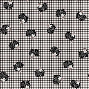 Buttermilk Farmstead Fabric by Studio E, Chickens on Charcoal Gingham