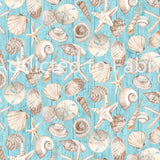 Seashells on Blue Fabric by Northcott, Coastal, Beach Shells Fabric