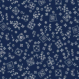 Country Rodeo Fabric by Michael Miller, Tossed Bandana on Navy Blue, Western Fabric