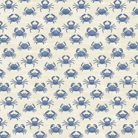 Cream Crabby Fabric by Michael Miller Fabrics, Blue Crabs on Cream