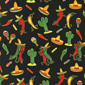 8" x 44" Dancing Peppers Fabric by Robert Kaufman, Sombreros, Quilting Fabric