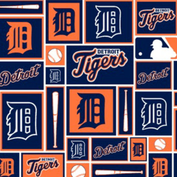 Detroit Tigers Fabric by the Yard(s) or Haf Yard,  MLB Cotton Fabric, Block