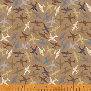 24" x 44" Discover Light Aircraft Quilt Fabric, Windham Fabrics, Airplanes on Bronze
